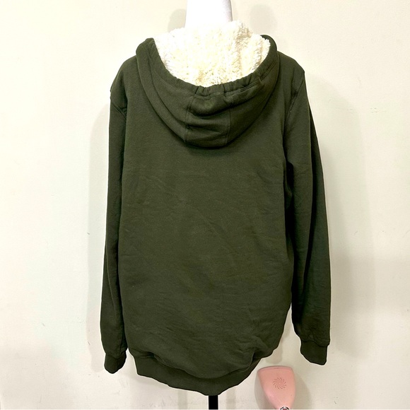 NEW Livergy Sherpa Lined Deep Green 30" Zipper X-Long Hem Hoodie Sweatshirt XXL - Picture 11 of 15